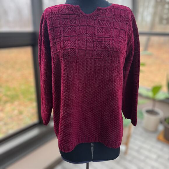 VTG Women Knit Sweater S Textured Cherry Burgundy Boxy Blouse Bobbie Brooks Fall - Picture 1 of 13